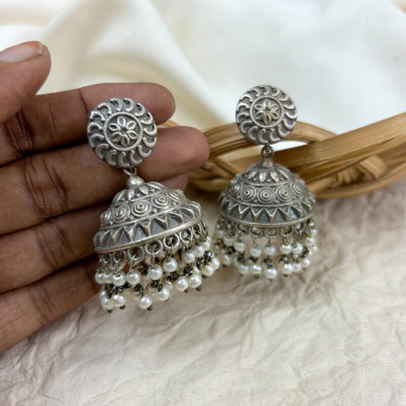 Chakra Silverlookalike Jhumkas - Image 2