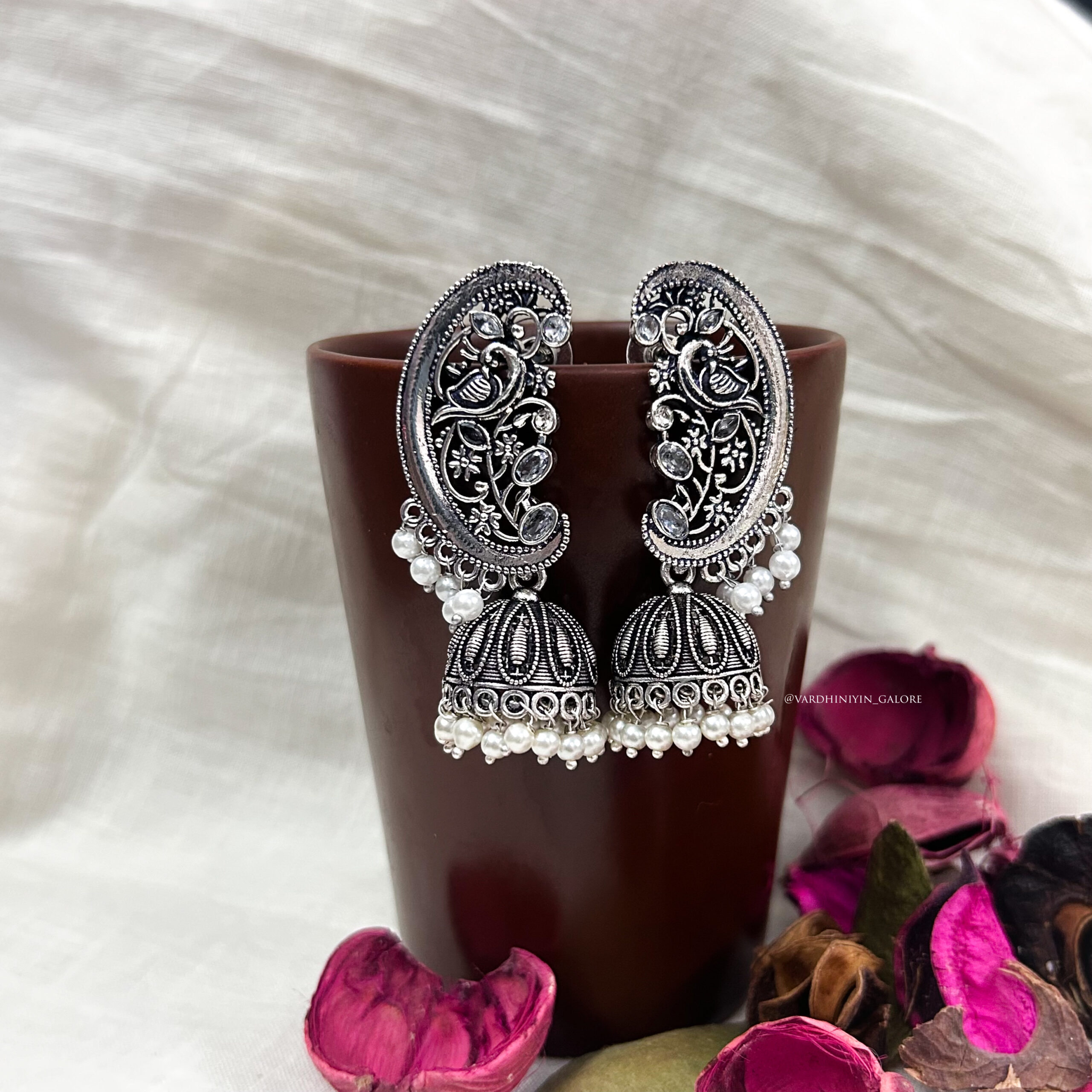 Silver Bloom Mayur Jhumkas