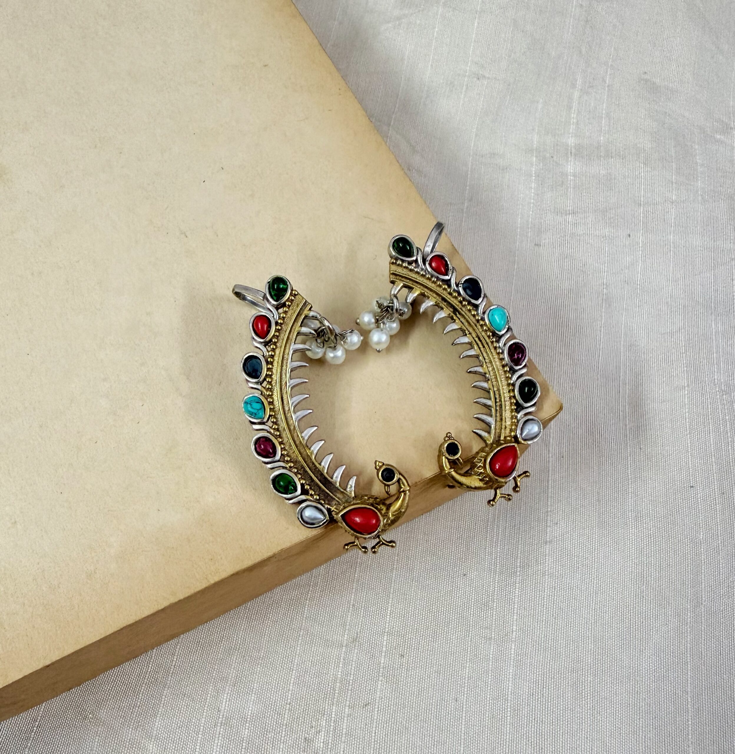 Navaratna Peacock Dual-Tone Earcuffs - Image 3