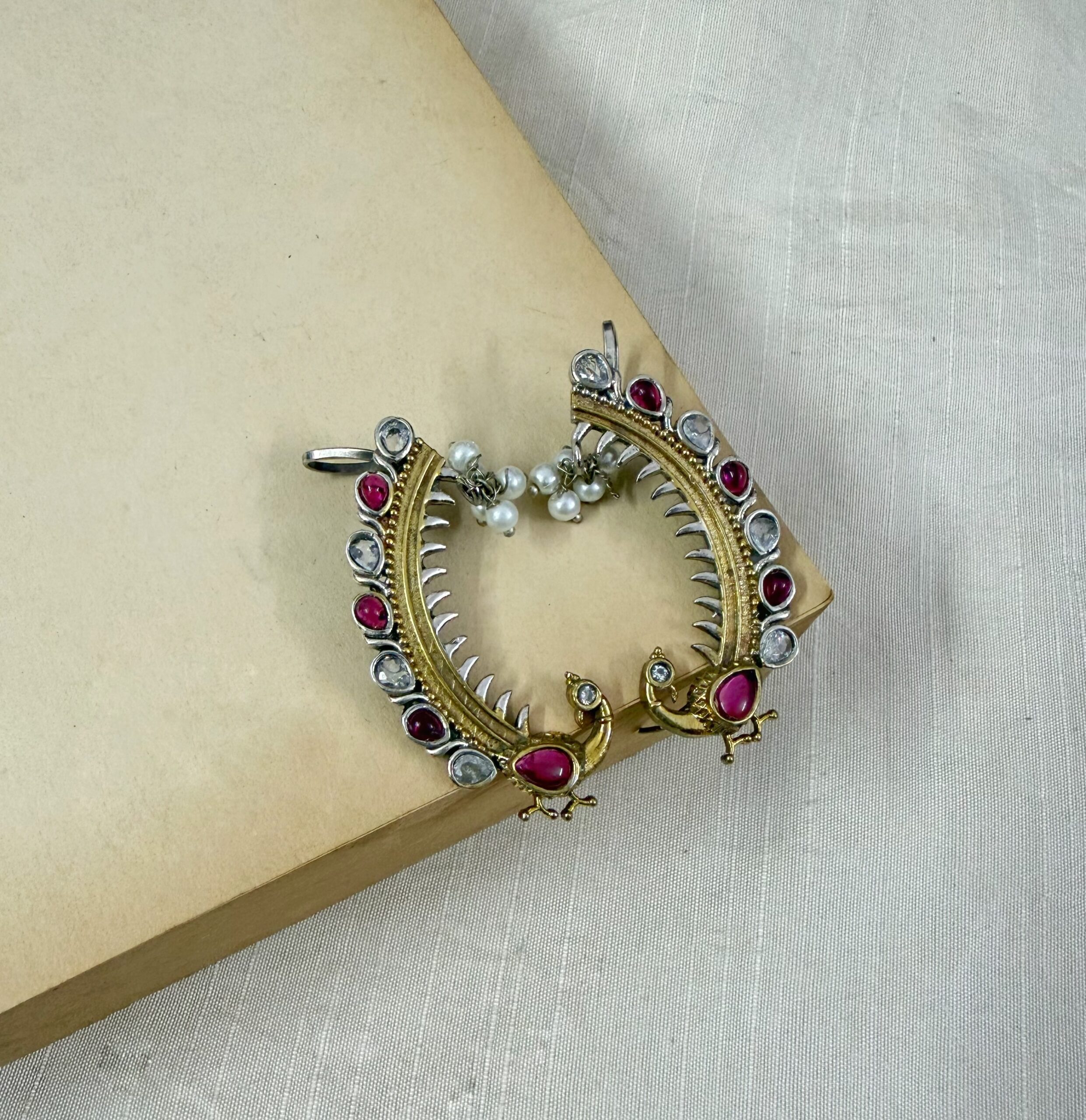 Navaratna Peacock Dual-Tone Earcuffs - Image 2