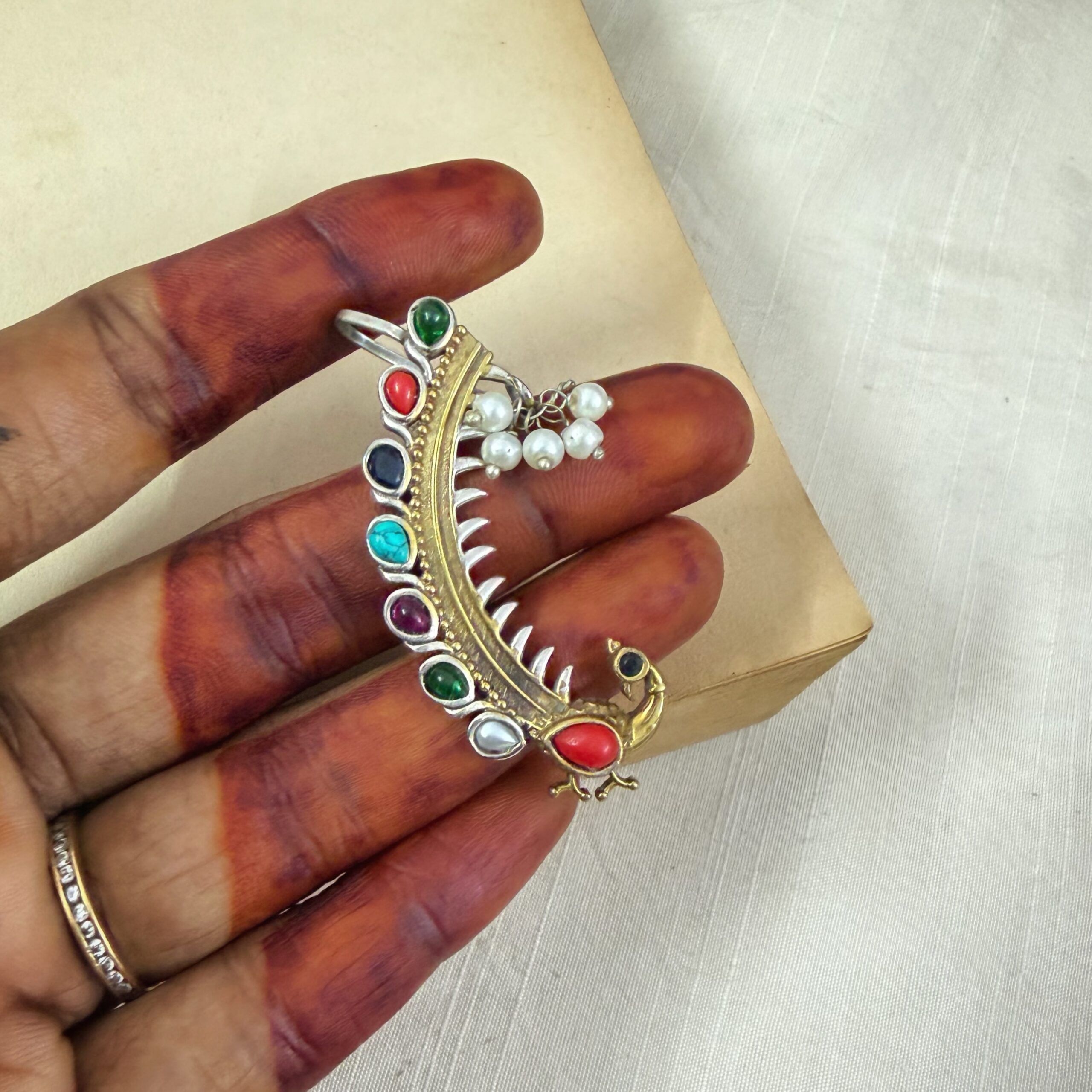 Navaratna Peacock Dual-Tone Earcuffs - Image 4
