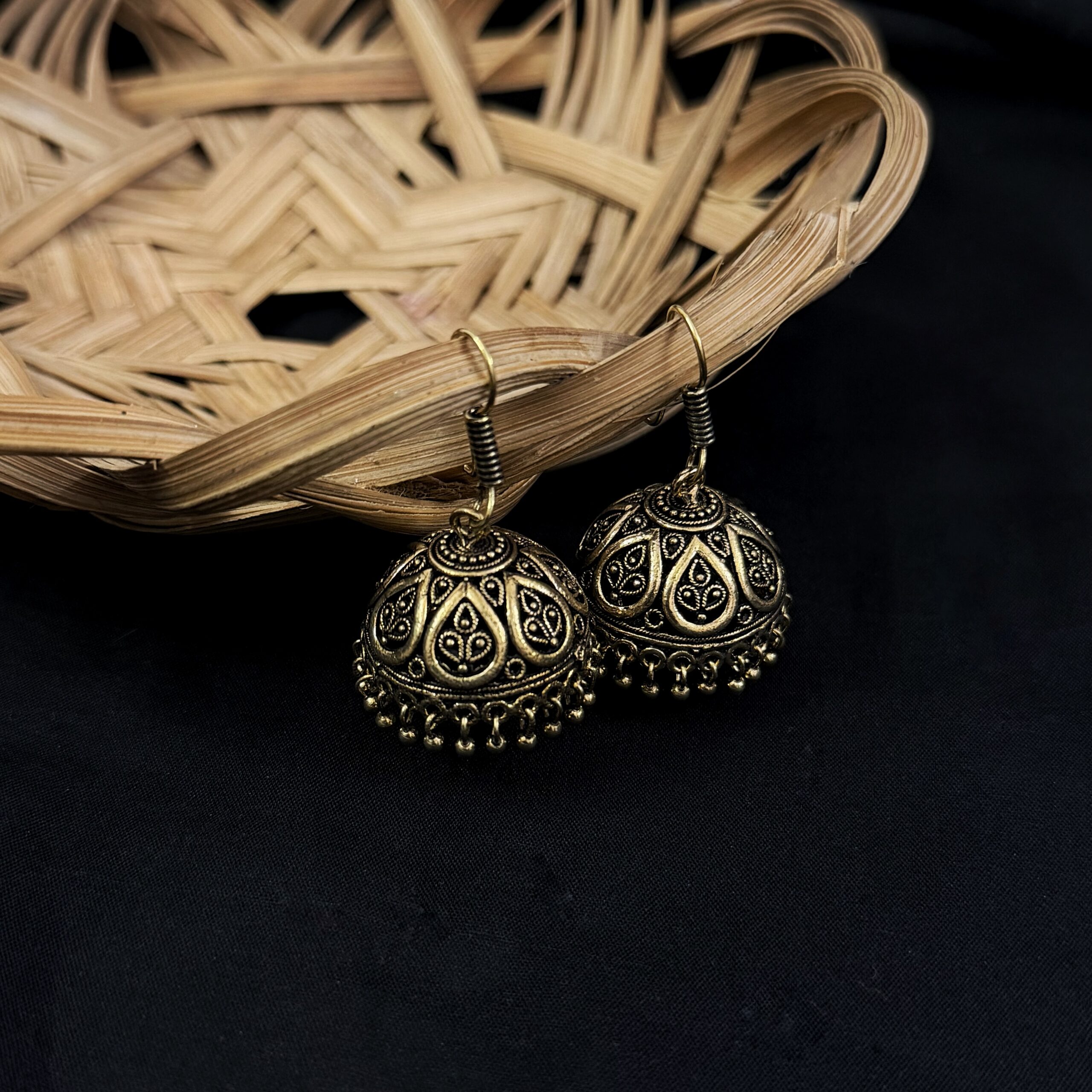Daily wear Antique Gold Jhumkas- Large