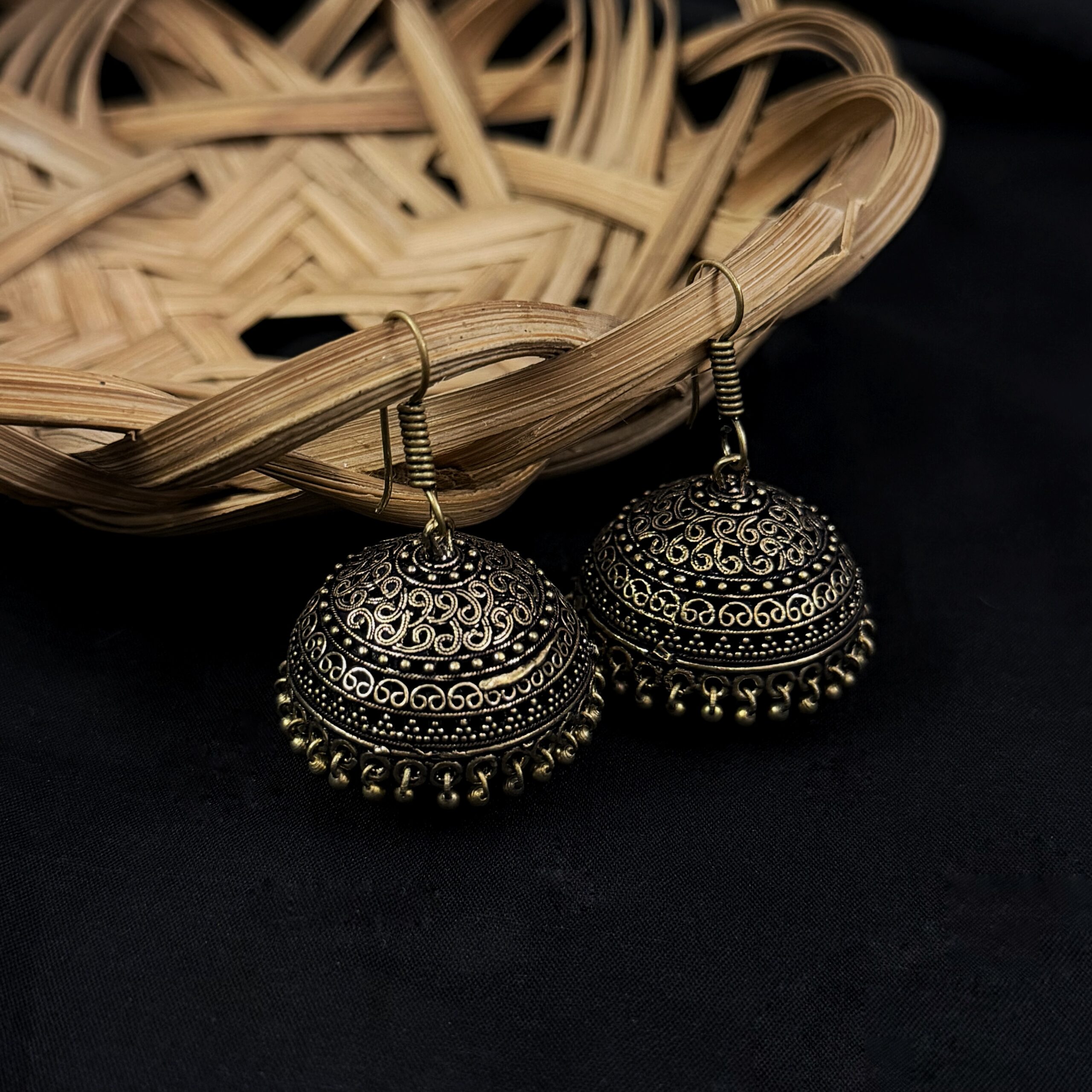 Daily wear Antique Gold Jhumka- Large