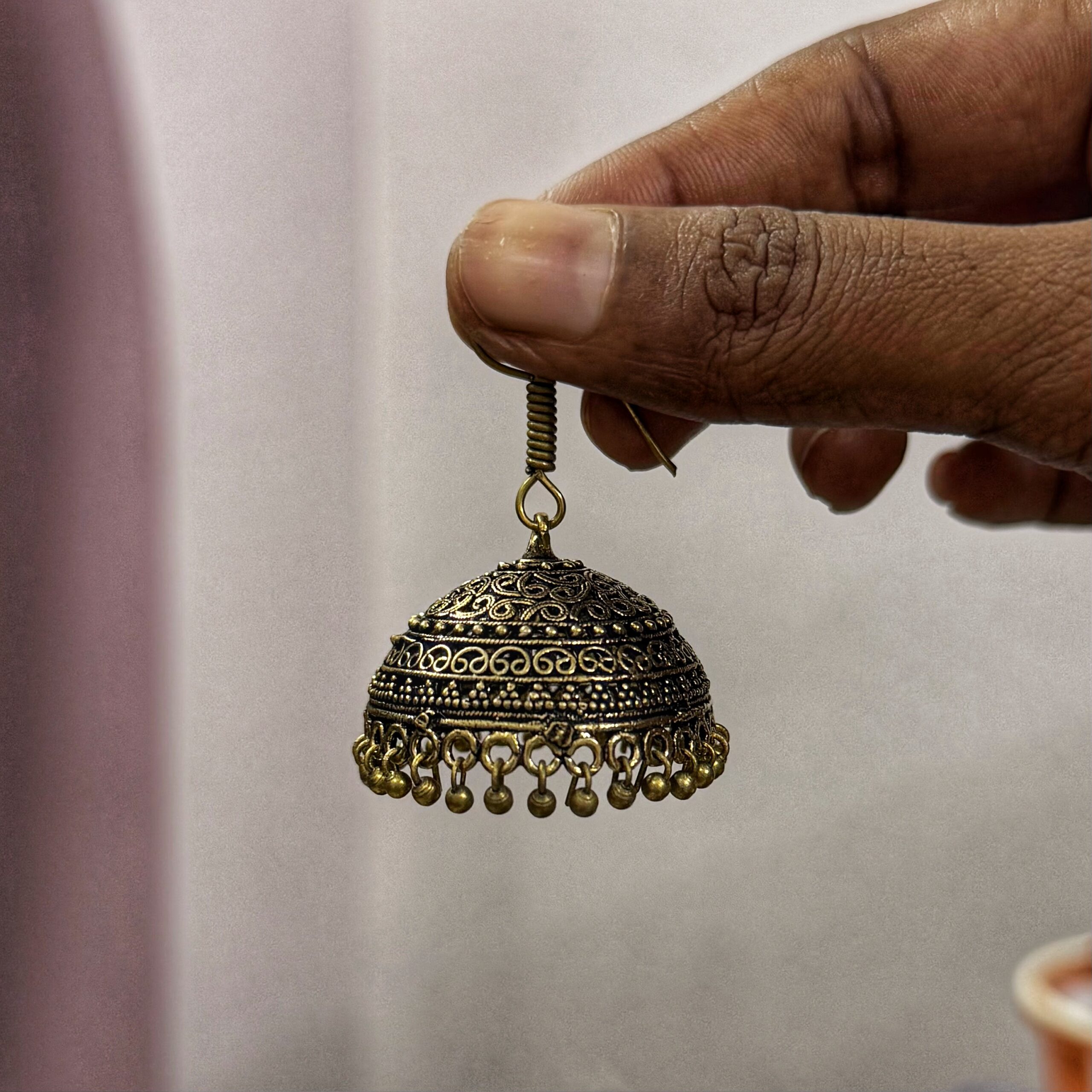 Daily wear Antique Gold Jhumka- Large - Image 2